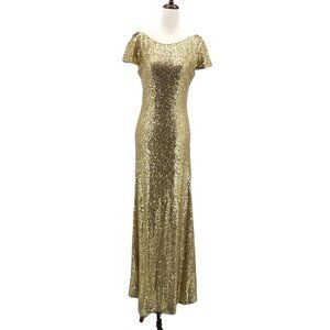 Revelry Womens 6 Dress Sequin Gold Maxi Cap Sleeve Removeable Back Drape Formal